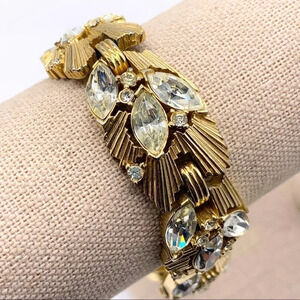 Trifari Vintage Crown Trifari Marquis Crystal Gold Bracelet